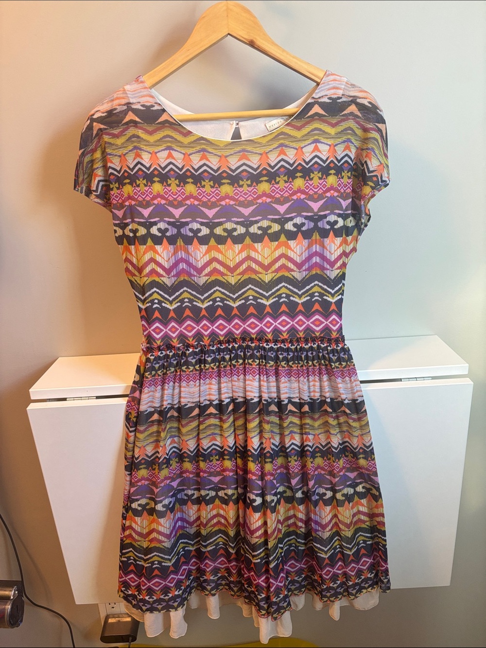 Anthropologie Women’s Short Sleeve Multicolor Patterned Dress